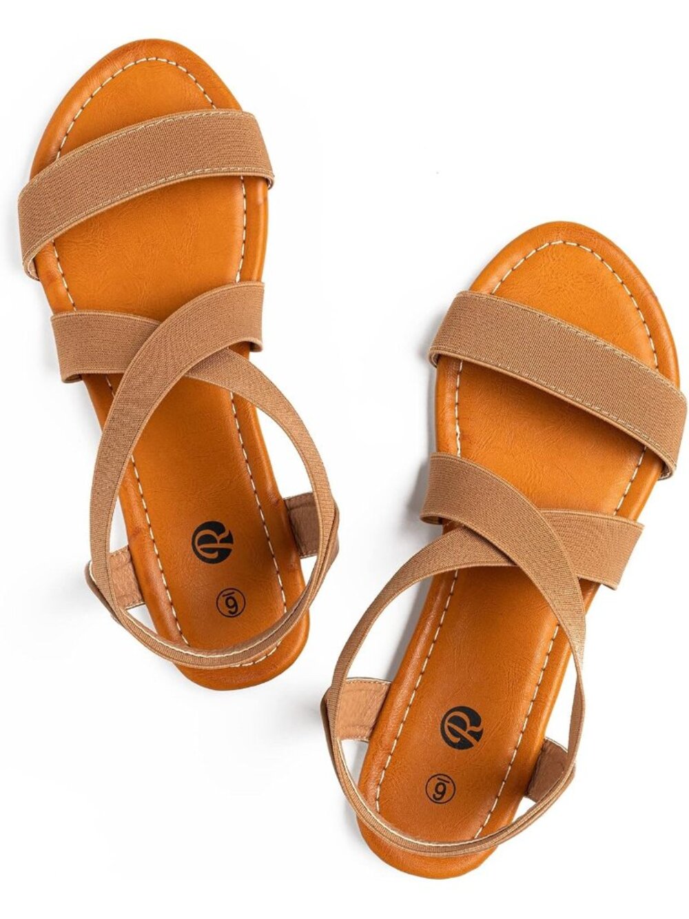 Women's New Brown Open Toe Ankle Strap Elastic Slip On Casual Flat Sandal Shoes